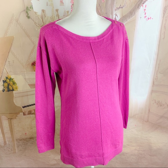 NEW Talbots Hot Pink button Cotton Sweater - Picture 4 of 10